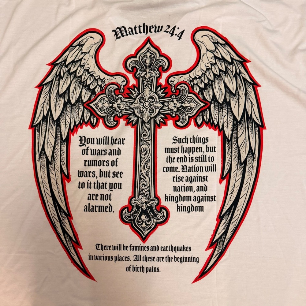 BrandMakers Mens Matthew 24:4 Graphic Tee White Heavyweight Relaxed 5XL NEW